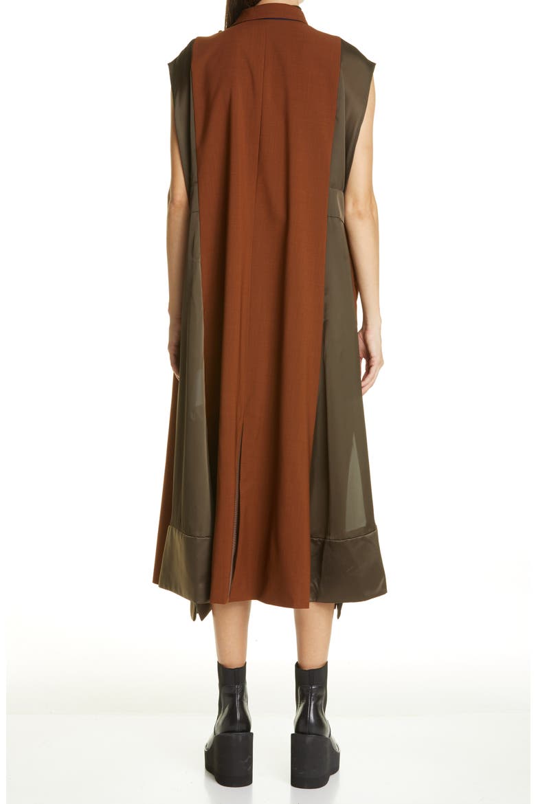 Mixed Media Midi Dress, Alternate, color, BROWN/ KHAKI