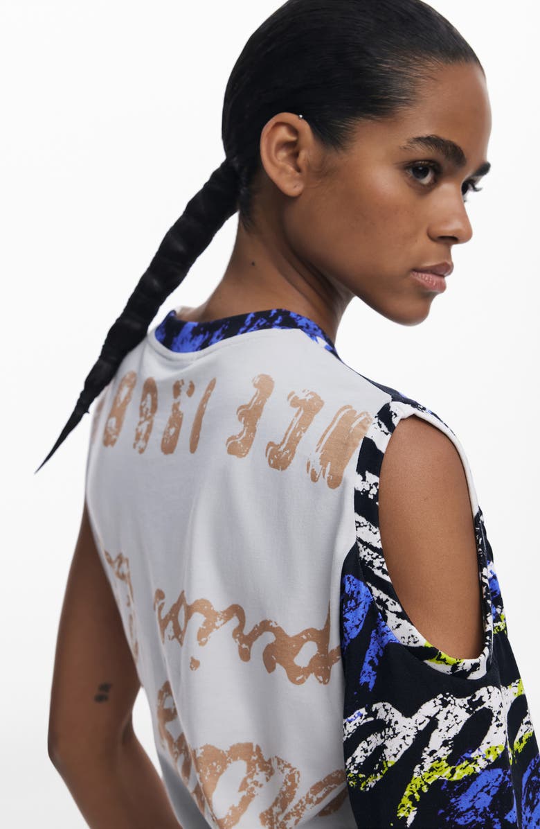 Desigual Asymmetric Cotton Jersey Midi Dress, Alternate, color, Black