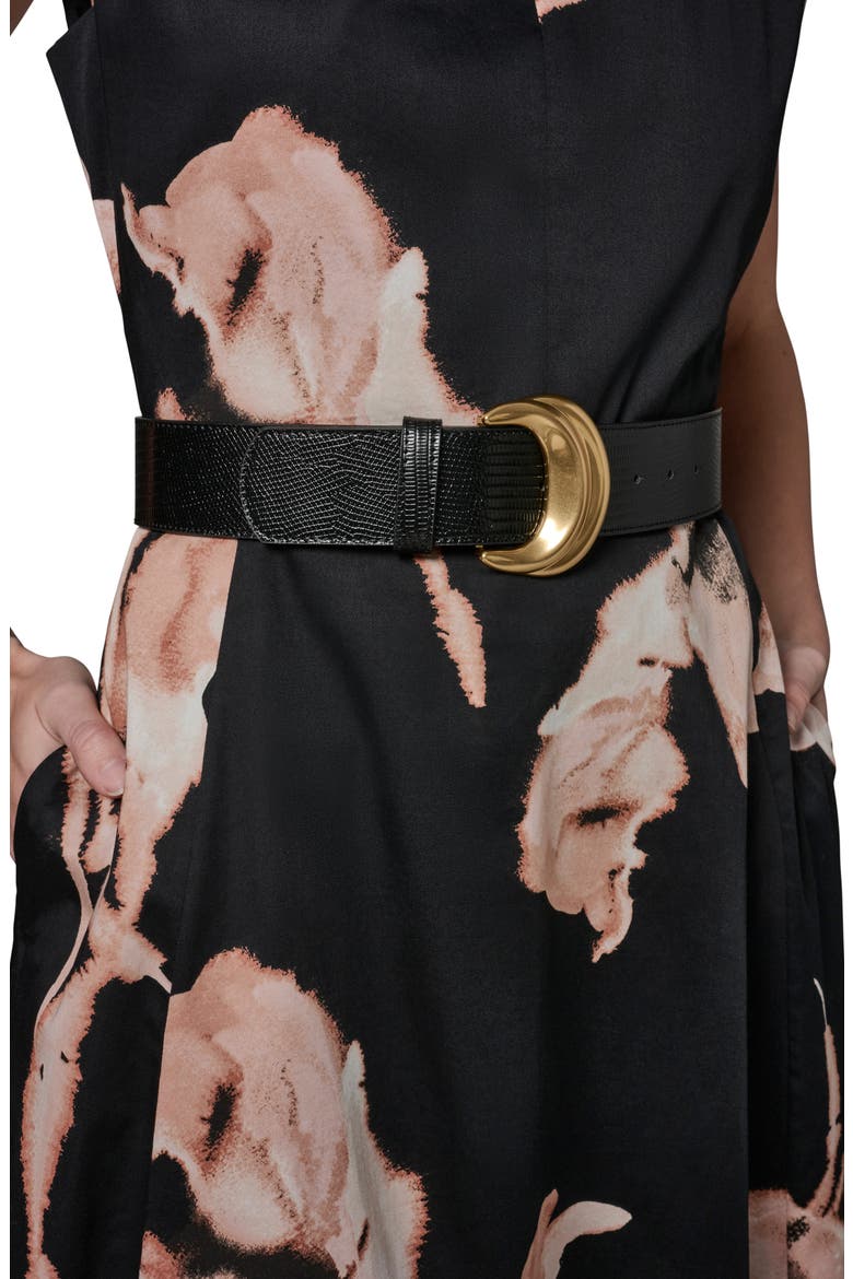 Abstract Floral Sleeveless Stretch Cotton Midi Dress, Alternate, color, BLACK MULTI