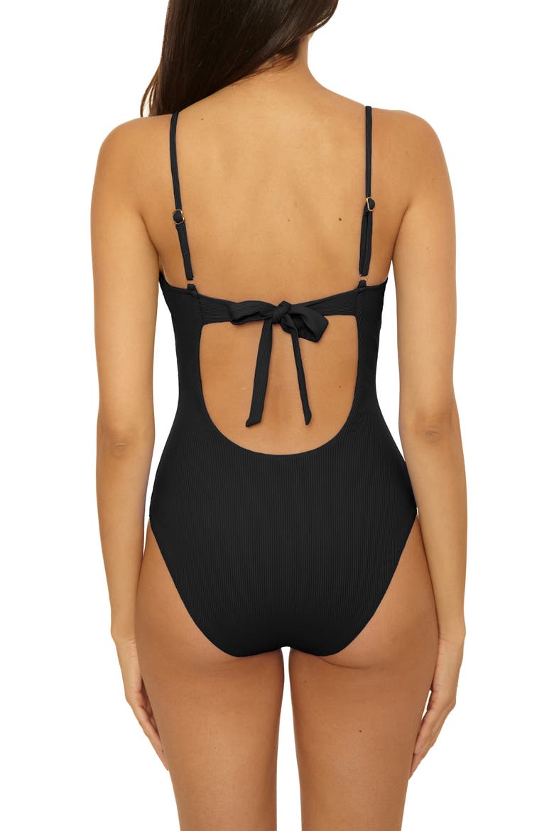 Modern Edge Beaded Cutout Rib One-Piece Swimsuit, Alternate, color, BLACK