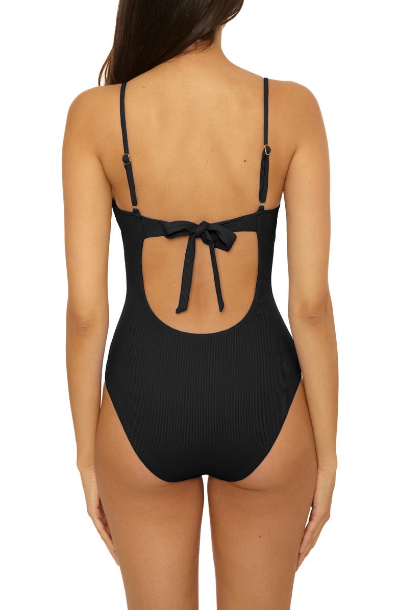 Becca Modern Edge Beaded Cutout Rib One-Piece Swimsuit, Alternate, color, Black