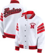 WEAR by Erin Andrews Women's WEAR by Erin Andrews White/Scarlet Nebraska Huskers Satin Stitch Full-Snap Fleece Sweatshirt Jacket