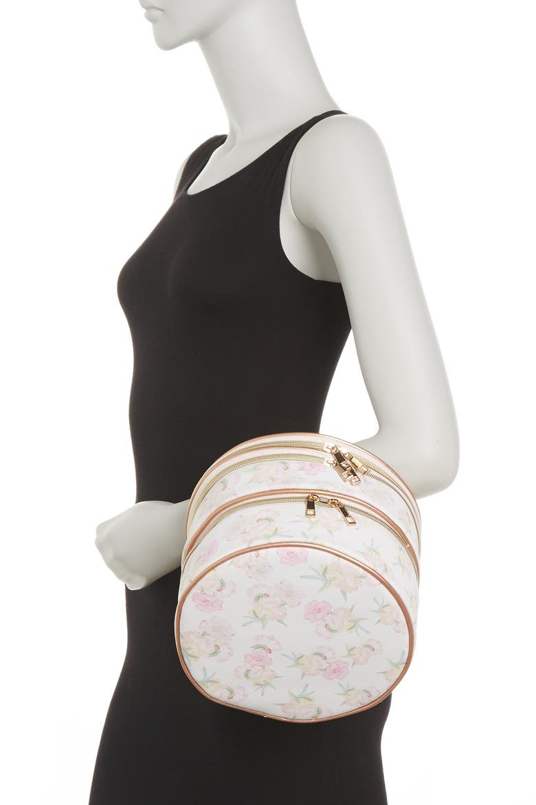 Oval Floral Print Triple Zipper Train Case, Alternate, color, PEONY