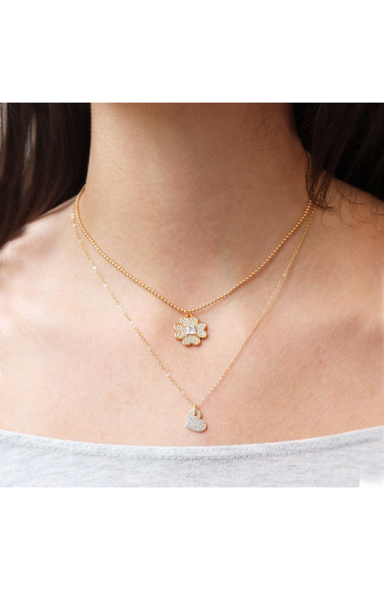 The Lovery Fine Jewelry CZ Lucky Clover Necklace, Alternate, color, Gold Plated Sterling Silver