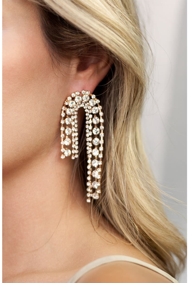 Asymmetrical Crystal Drop Earrings, Alternate, color, GOLD
