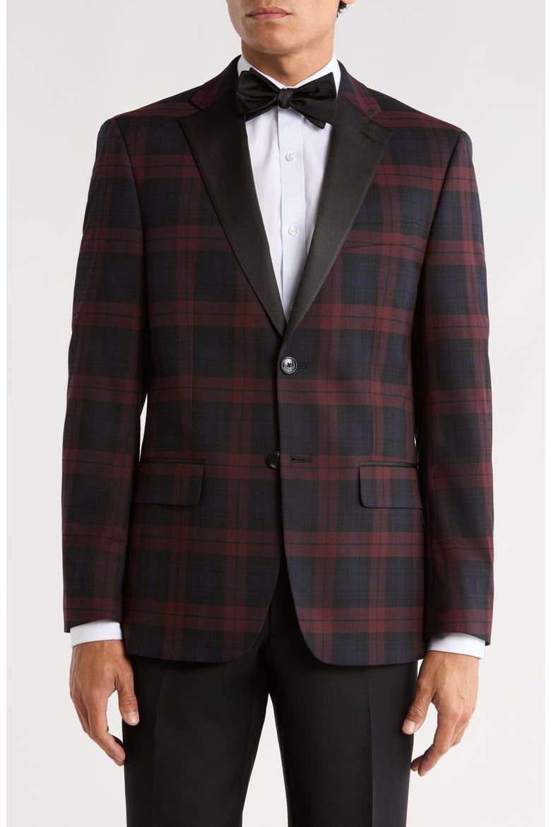 Plaid Two-Button Sport Coat, Main, color, BURGUNDY