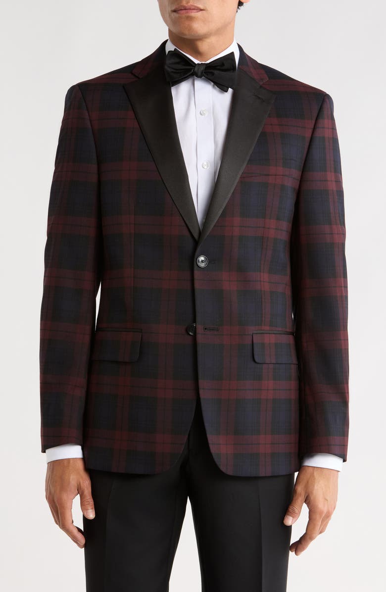 Tommy Hilfiger Plaid Two-Button Sport Coat, Main, color, Burgundy