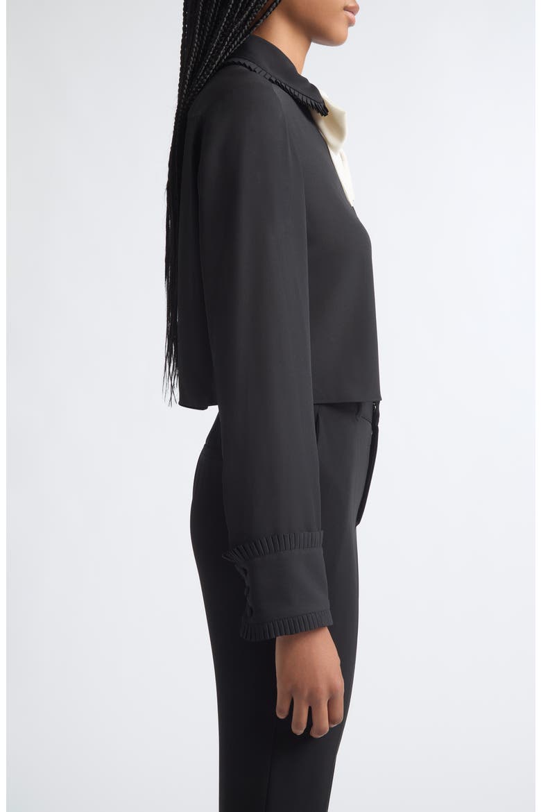 Zaida Contrast Bow Crop Button-Up Shirt, Alternate, color, BLACK/ IVORY
