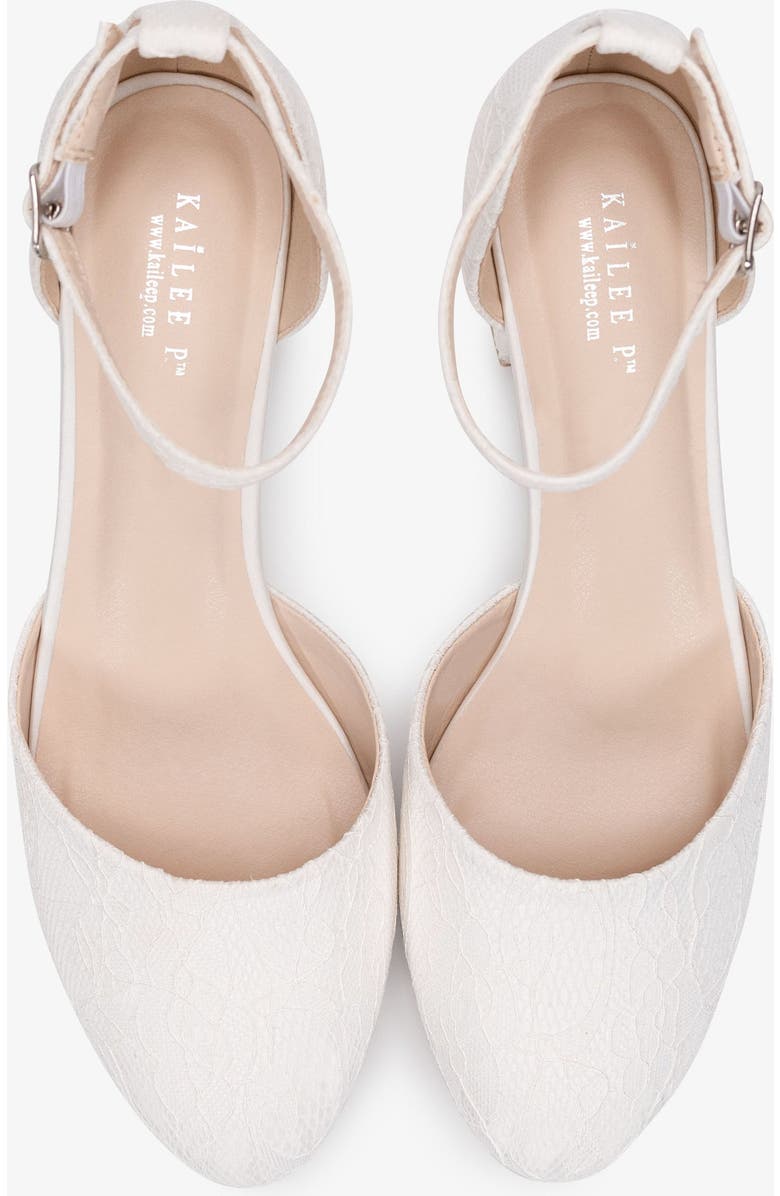 Kailee P Yvonne Lace Round Toe Low Block Heel Wedding Shoes with Ankle Strap, Alternate, color, White