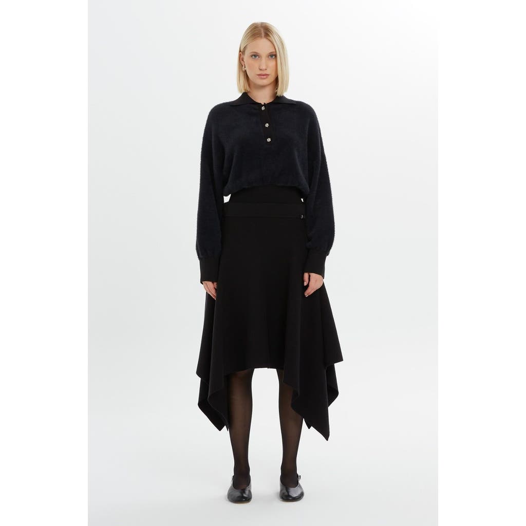 Gizia Elasticated Waist Asymmetric Cut Knit Skirt Black