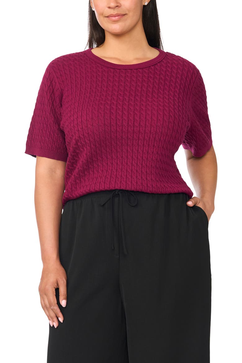 Cable Stitch Sweater, Main, color, PURE PLUM