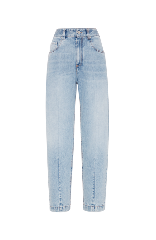 Brunello Cucinelli Loose Trousers With Monili In Light Denim