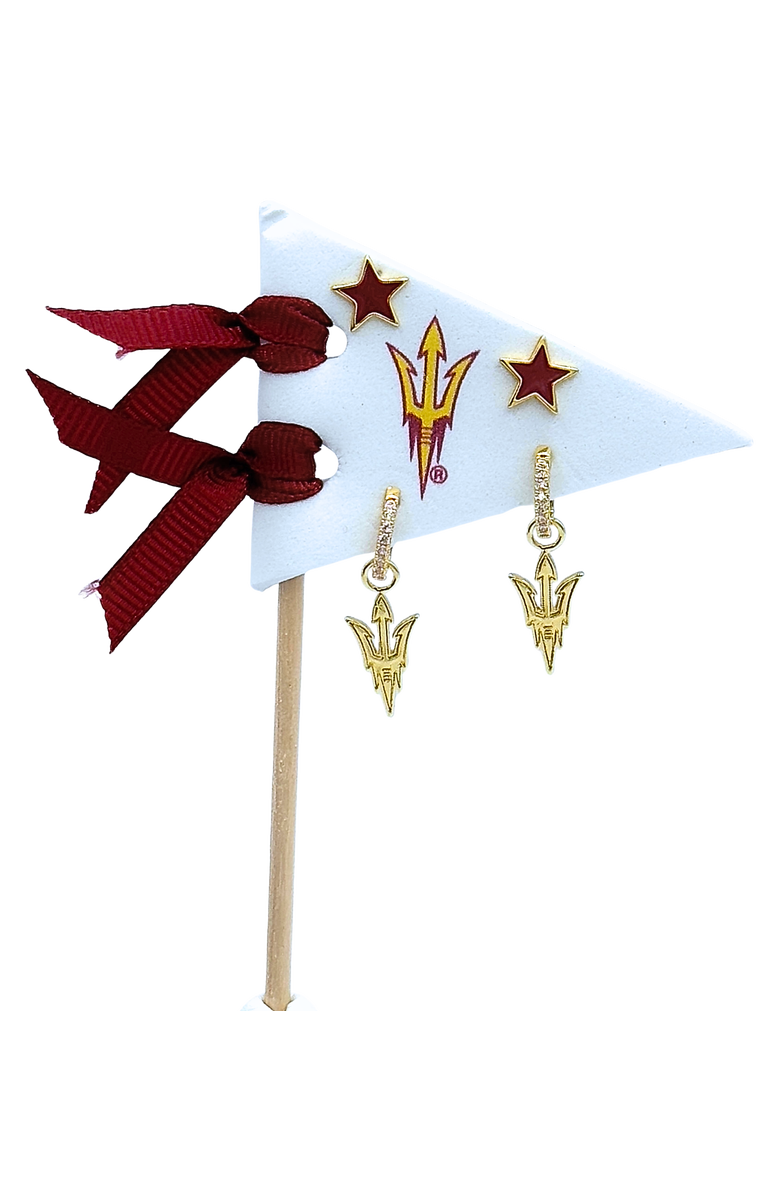 Color Shout Arizona State University Pennant Pair Earring Set, Main, color, Yellow Gold