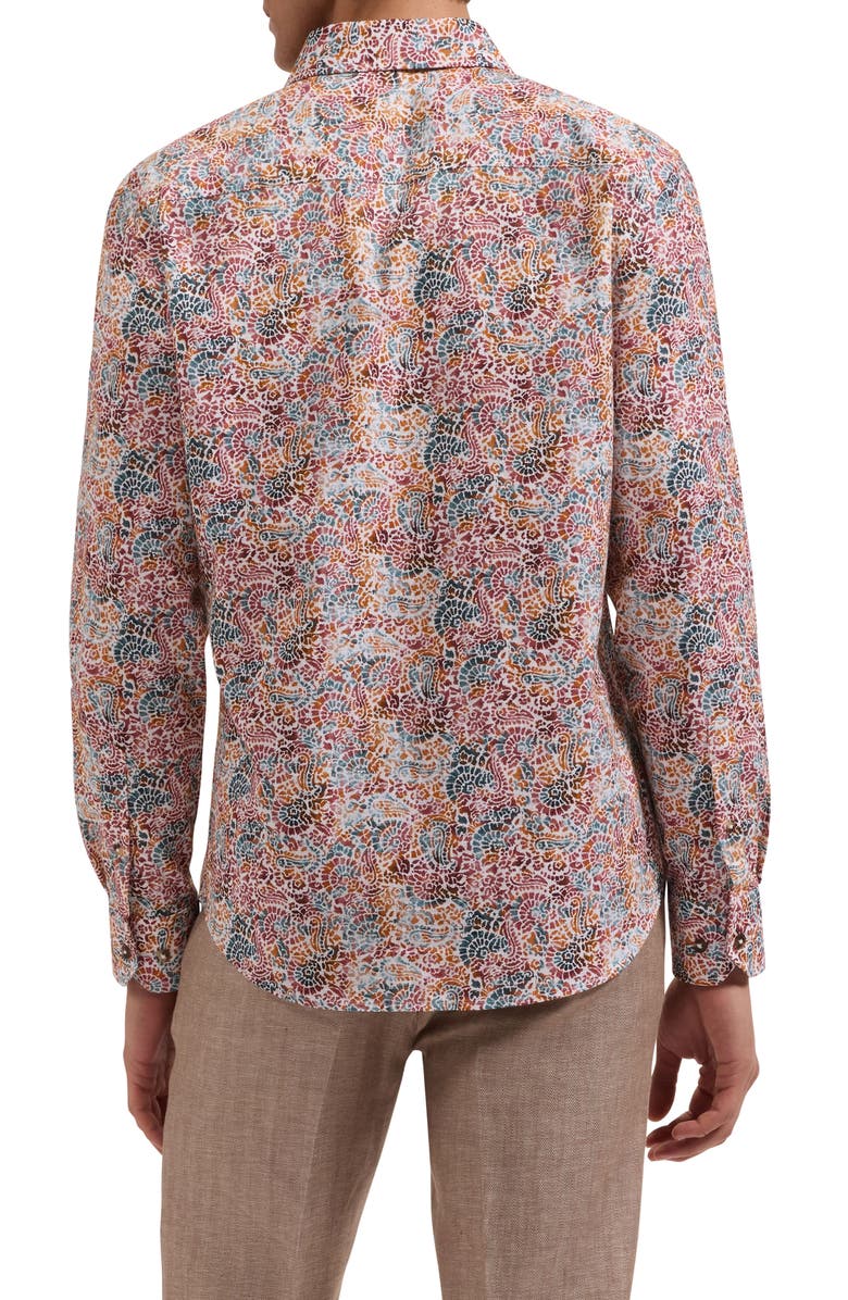 Bugatchi Julian Shaped Fit Paisley Cotton Button-Up Shirt, Alternate, color, Sienna