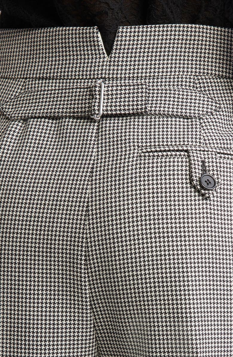 McQueen Micro Houndstooth Pleated Wool & Mohair Straight Leg Trousers, Alternate, color, Black/ Ivory