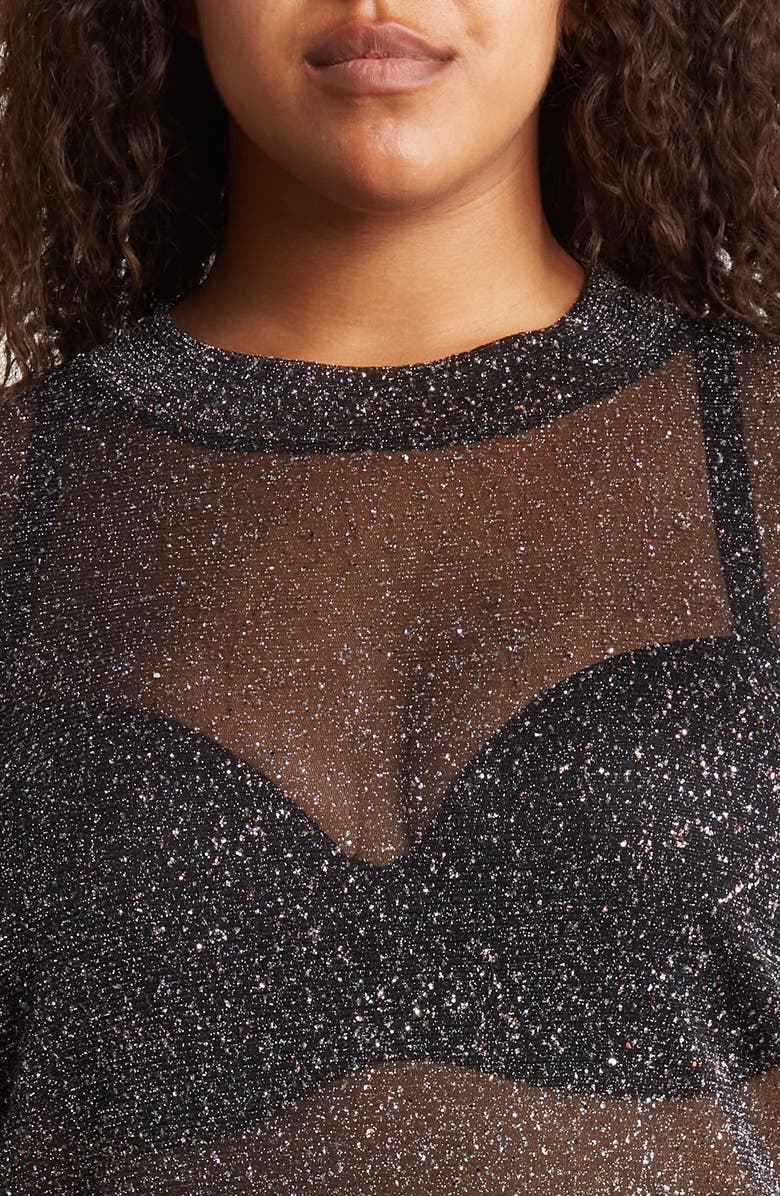 ASOS DESIGN Curve Glitter Mesh T-Shirt, Alternate, color, 