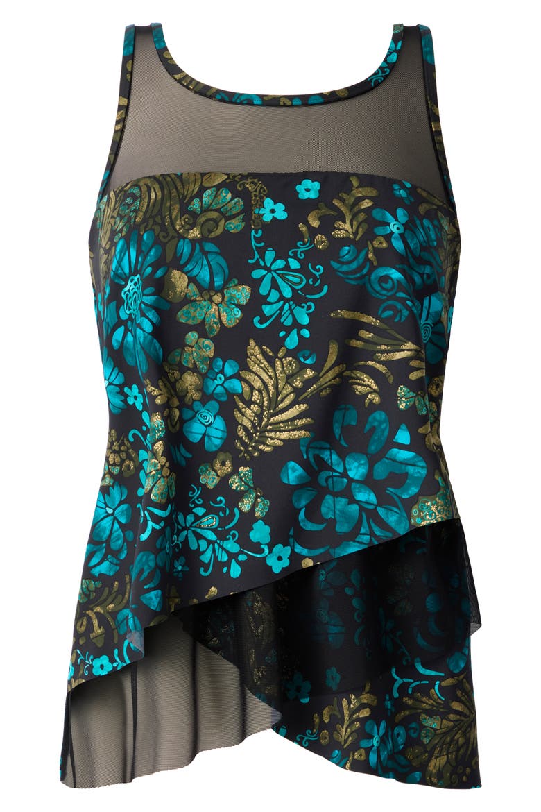 Flor De Mare Mirage Tankini Top, Alternate, color, BLACK/ MULTI