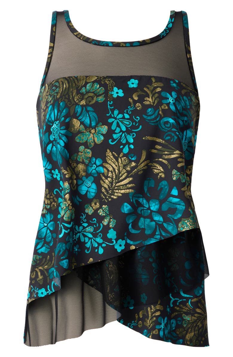 Miraclesuit<sup>®</sup> Flor De Mare Mirage Tankini Top, Alternate, color, Black/ Multi
