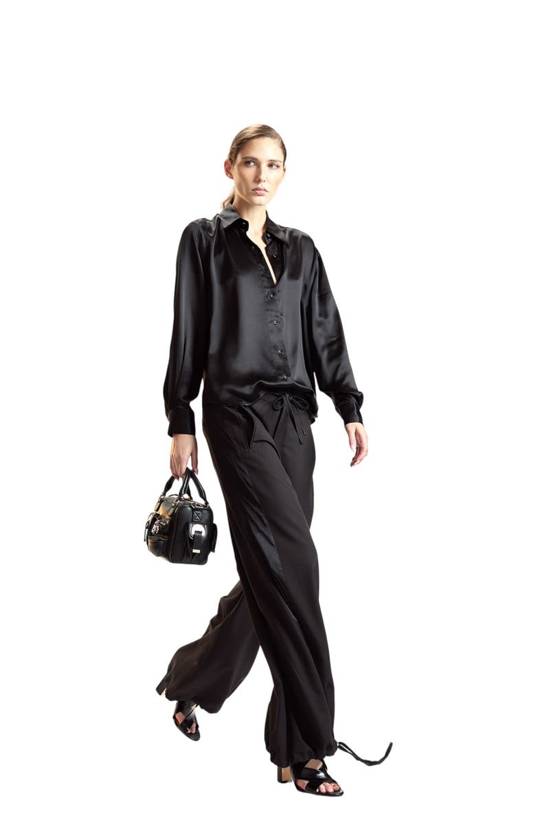 Cynthia Rowley Silk Button Up Shirt, Alternate, color, Black