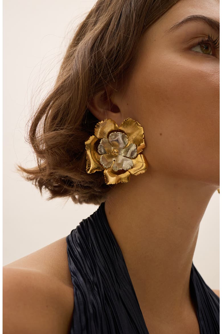 Eden Floral Two Tone Statement Earrings, Alternate, color, MIXED METAL