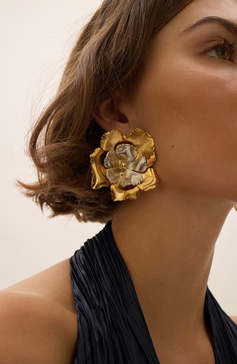 LELET NY Eden Floral Two Tone Statement Earrings, Alternate, color, Mixed Metal