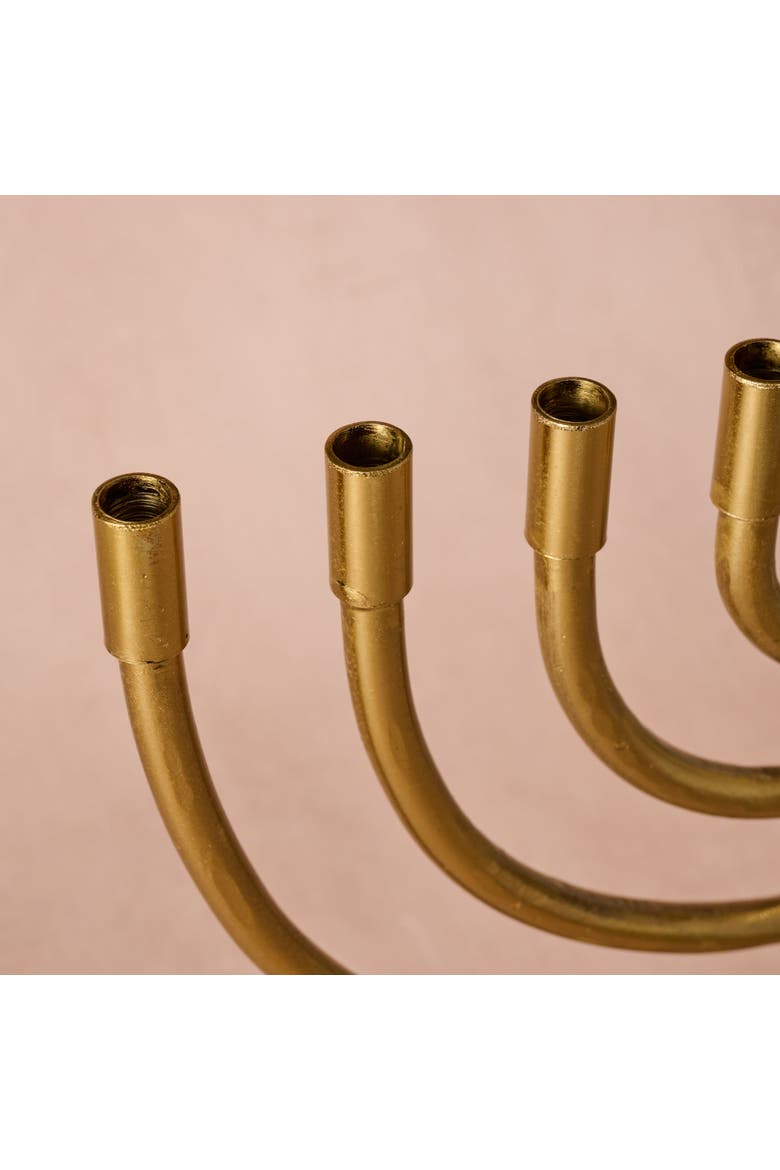 Jyoti Brass Horn Menorah, Alternate, color, Gold