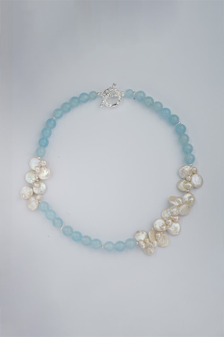 Aquamarine & Pearl Choker Necklace, Alternate, color, Blue