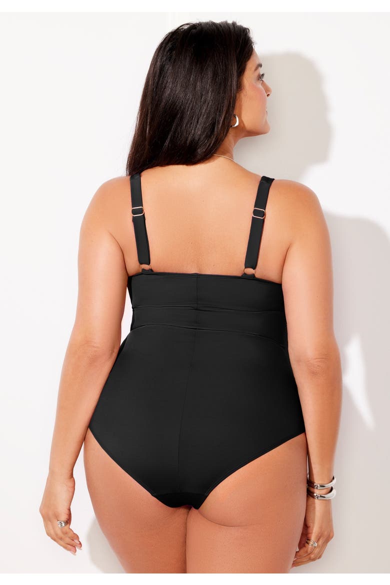 Ruched Twist Front One Piece Swimsuit, Alternate, color, Black