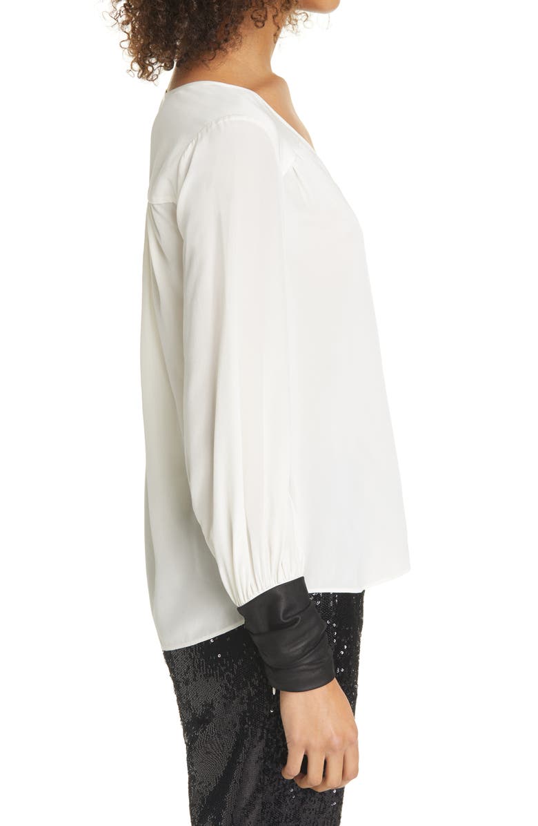 Cinq à Sept Zip Cuff Silk Blouse, Alternate, color, 
