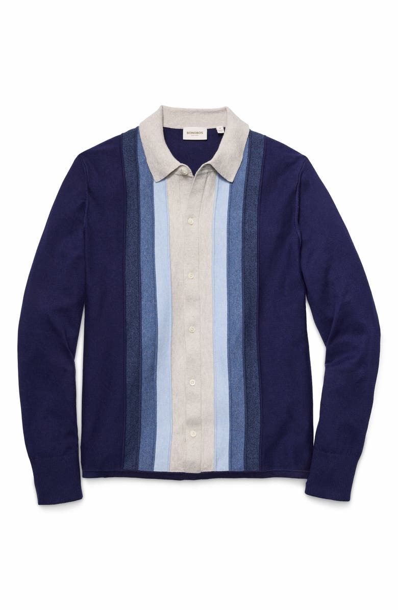Bonobos Hudson Stripe Cotton & Cashmere Collared Cardigan, Alternate, color, Navy-Grey Ombre
