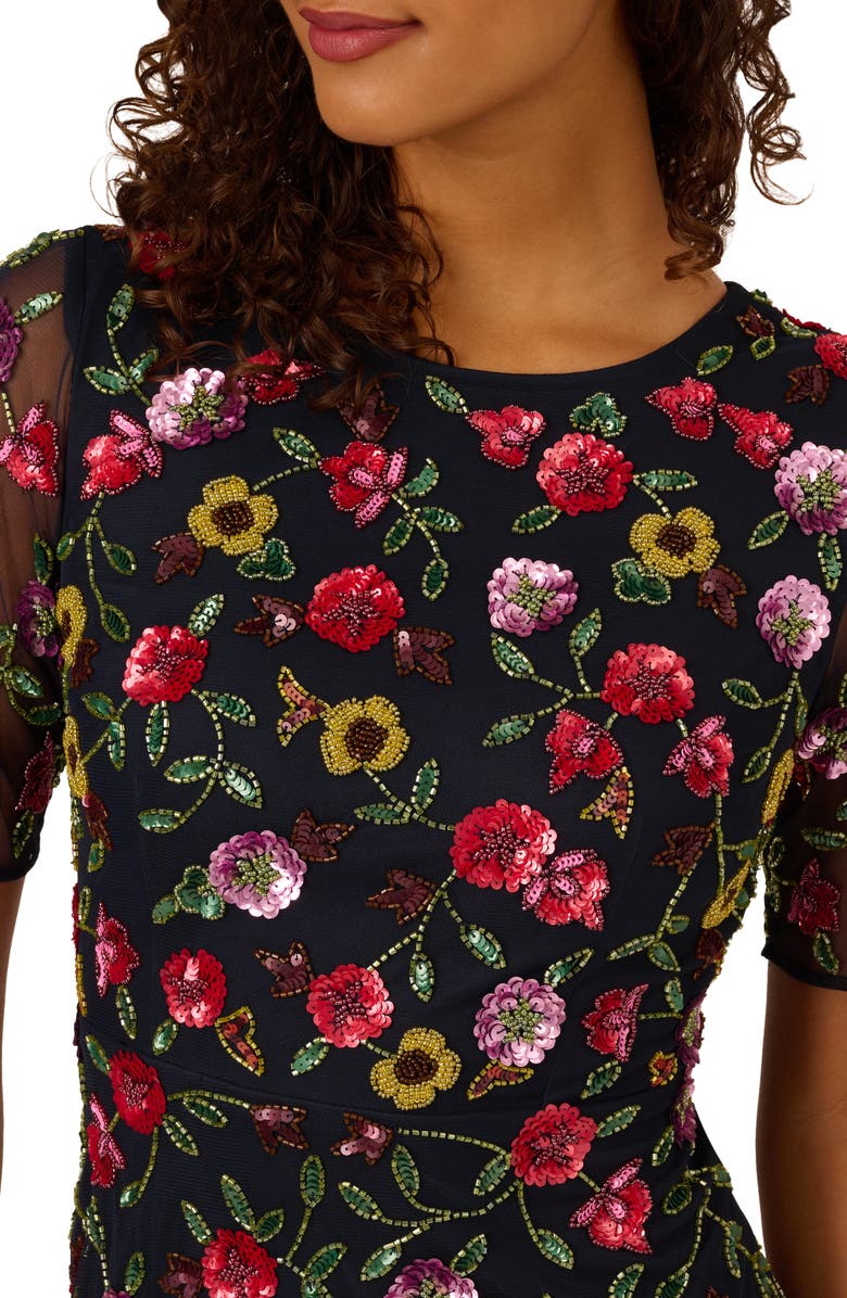 Adrianna Papell Floral Beaded Mesh Cocktail Dress, Alternate, color, 