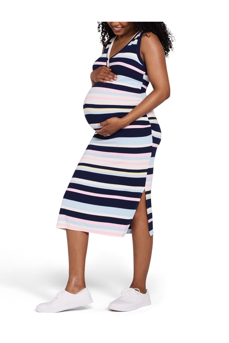 Sleeveless Henley Racerback Maternity Midi Dress, Alternate, color, Multi Peacoat Stripe