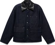 MANGO Faux Leather Collar Denim Jacket