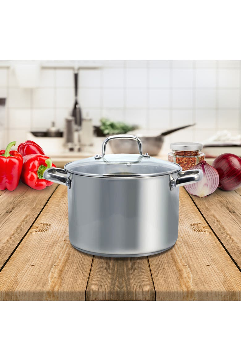Adenmore 8 Quart Stainless Steel Stock Pot with Tempe Glass Lid, Alternate, color, Metallic Silver