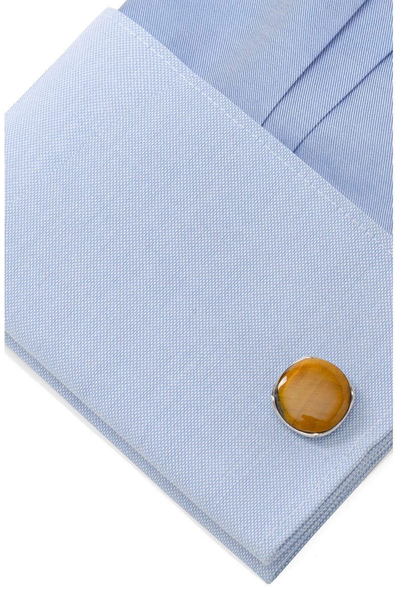 Tiger's Eye Cuff Links, Alternate, color, BROWN
