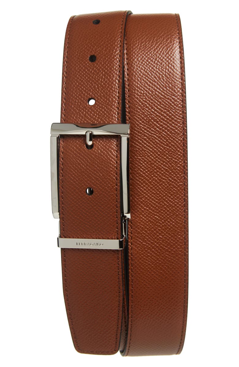 FERRAGAMO Score Reversible Leather Belt, Main, color, Radica Nero