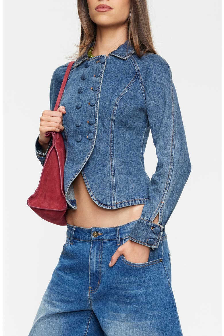 Form Double Breasted Denim Jacket, Alternate, color, MID BLUE