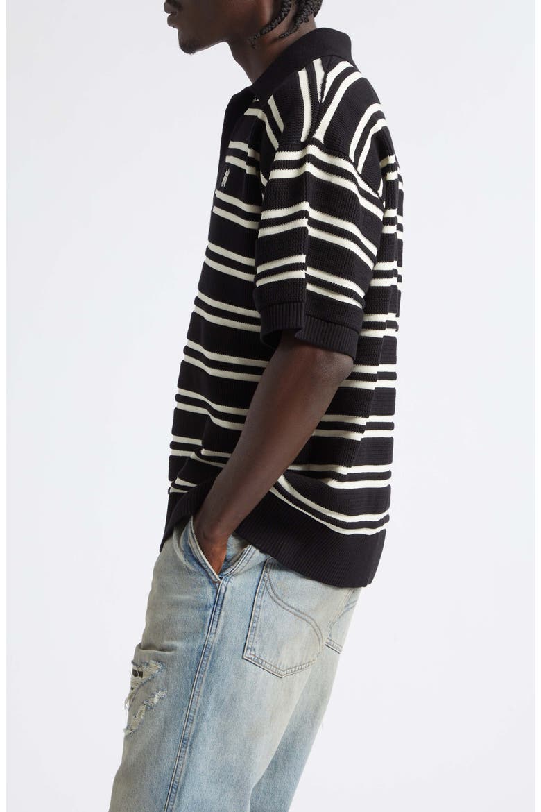 MA Stripe Polo Sweater, Alternate, color, BLACK
