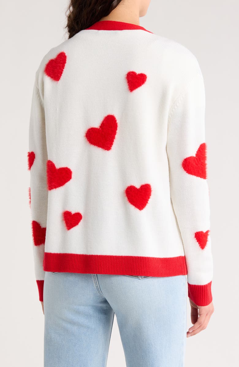 Alice + Olivia Bradley Intarsia Heart Wool Blend Cardigan, Alternate, color, Soft White/ Bright Ruby