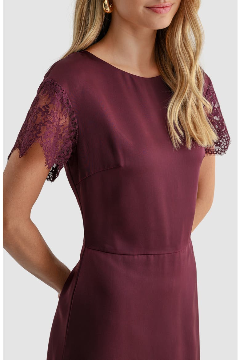 Lace Trim Asymmetric Midi Dress, Main, color, BURGUNDY