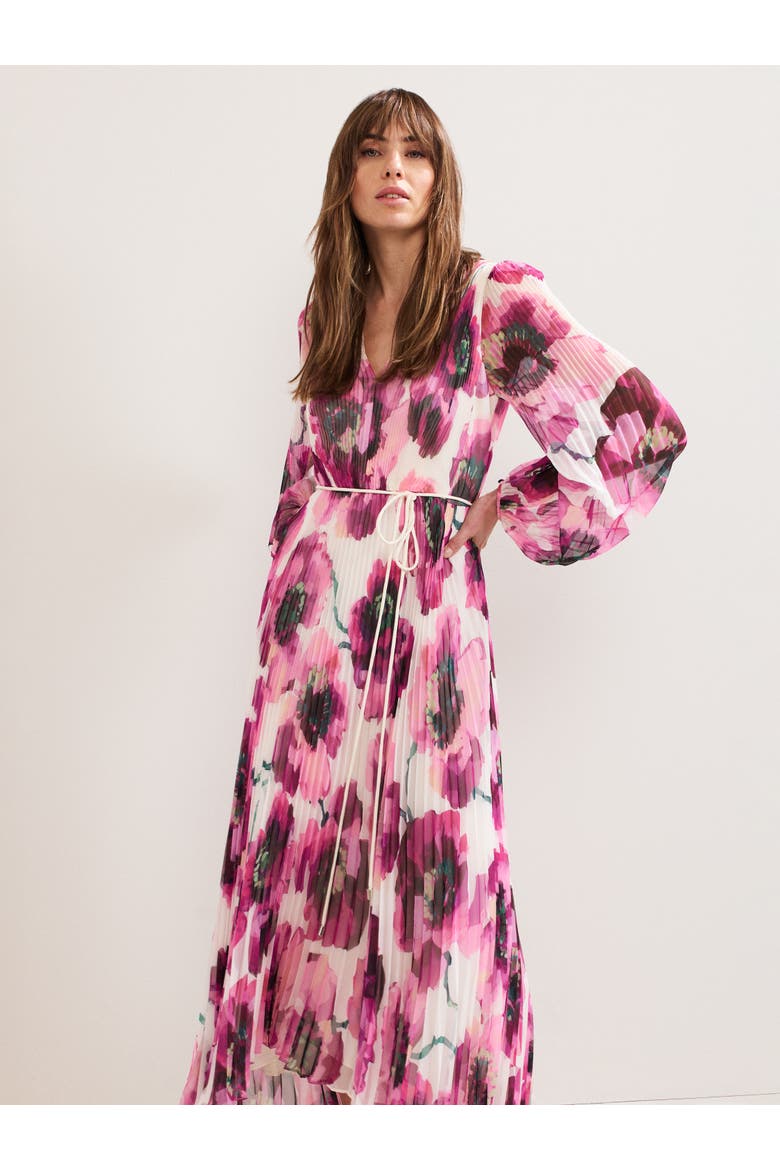 Natalia Floral Pleated Maxi Dress, Alternate, color, Pink