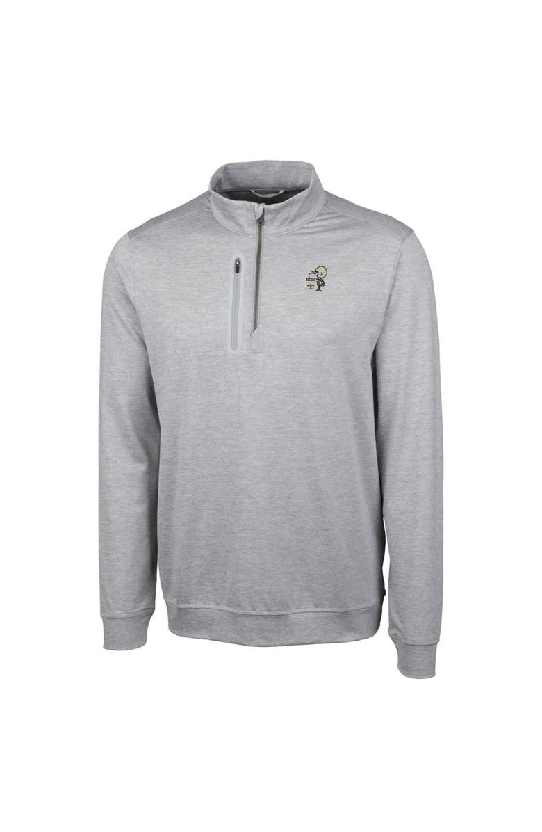 Cutter & Buck Men's Cutter & Buck Gray New Orleans Saints Stealth Heathered Throwback Logo Quarter-Zip Pullover Top, Alternate, color,