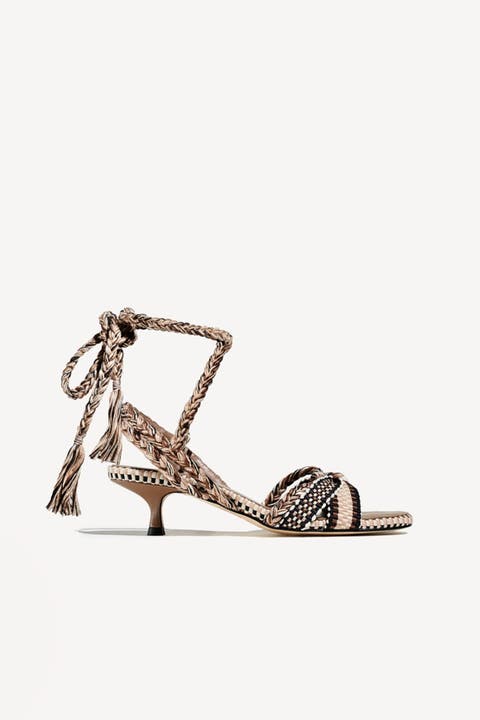 Aitana Braided Cotton Lace Up Kitten Heel Sandal