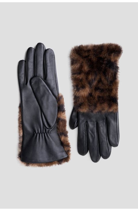 Leather With Faux Fur Leather Gloves With Faux Fur Trim