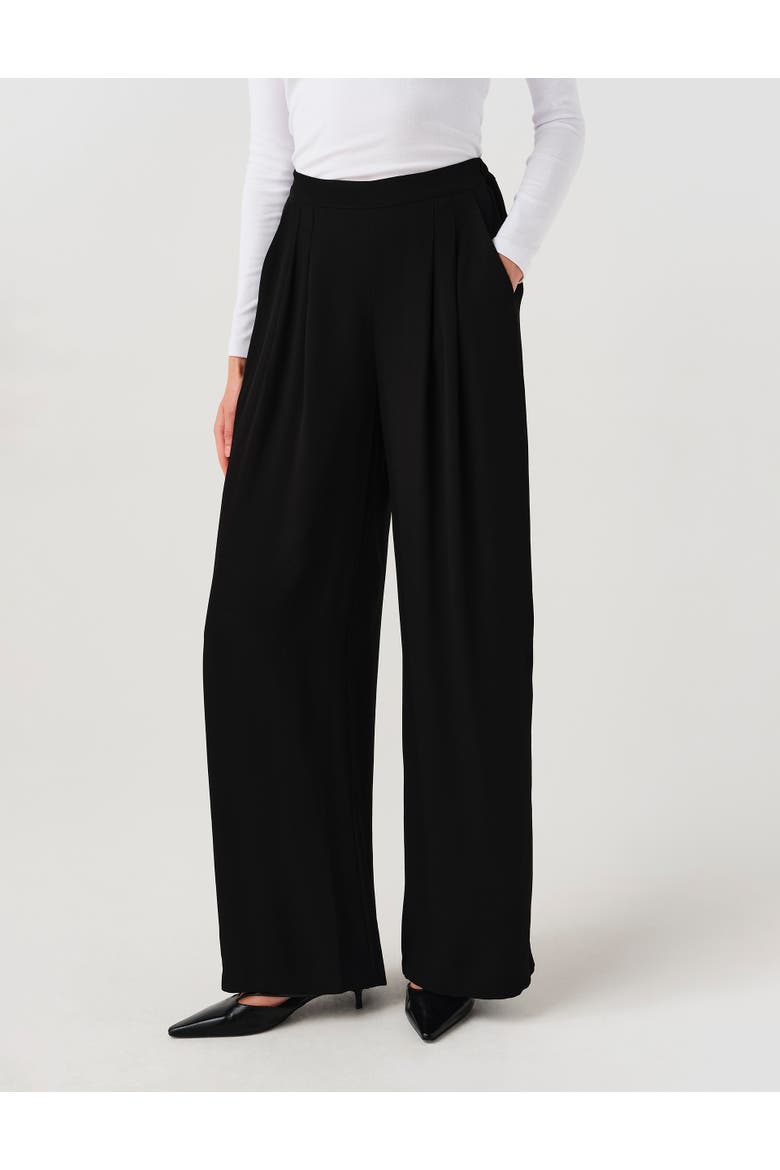 Andie Pleated Wide Leg Crepe Trouser, Main, color, Black