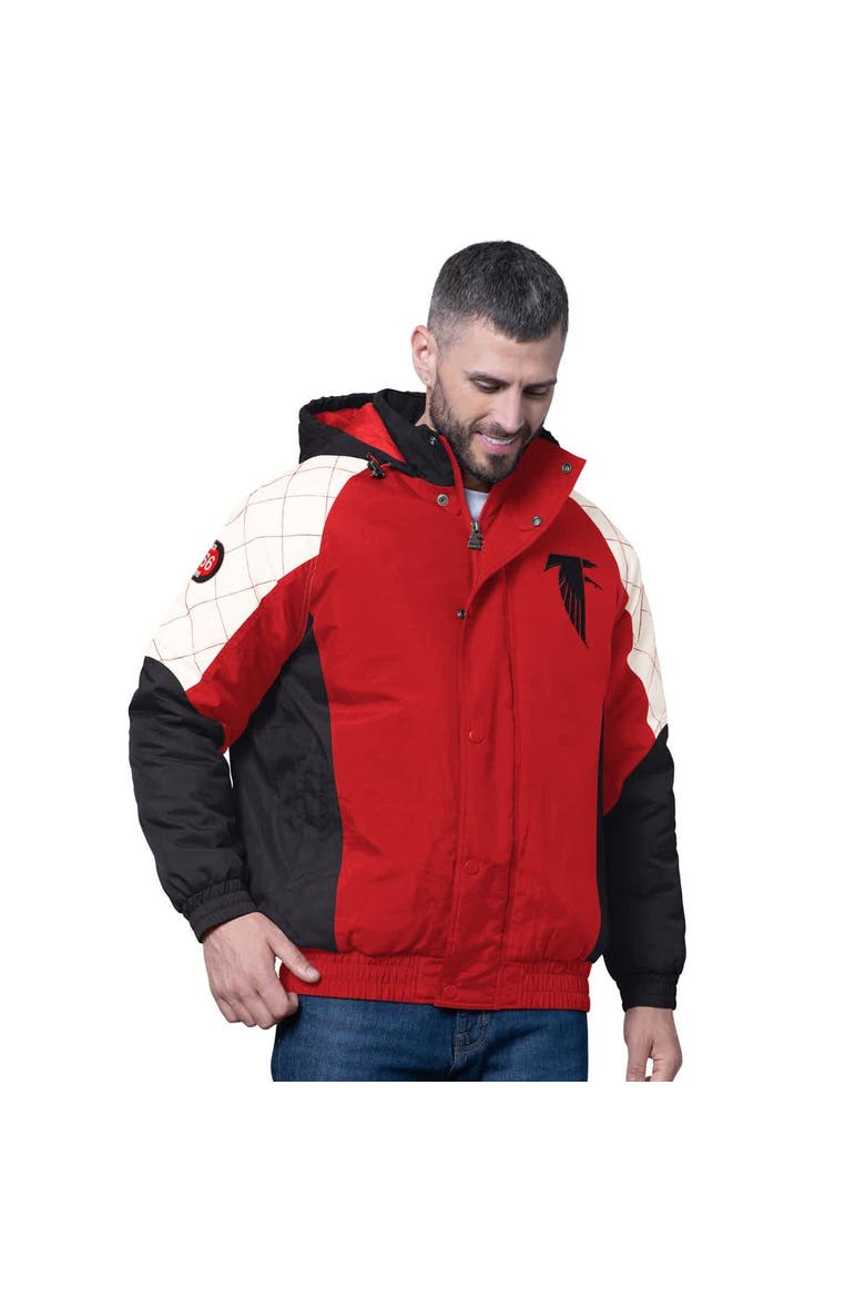 Men's Starter Red Atlanta Falcons Oxford Crinkle Full-Snap Hoodie Jacket, Main, color, Red