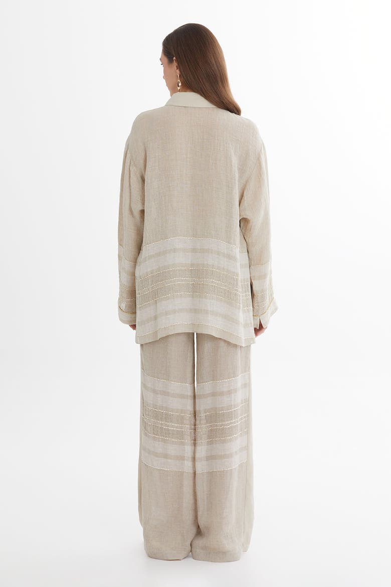 Beige Trim Detail Linen Shirt, Alternate, color, Beige