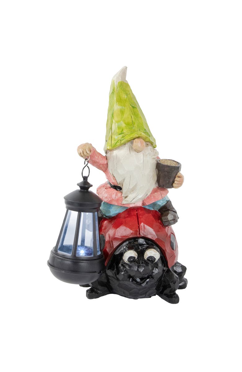 Northlight 12.25" Solar LED Lighted Gnome and Ladybug Outdoor Garden Statue, Main, color, Red