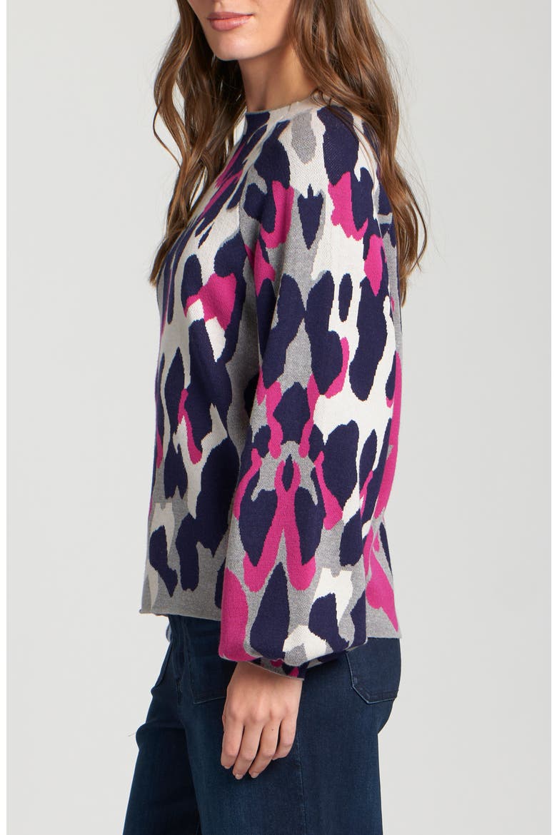 Leopard Funnel Neck Sweater, Alternate, color, NAVY MULTI