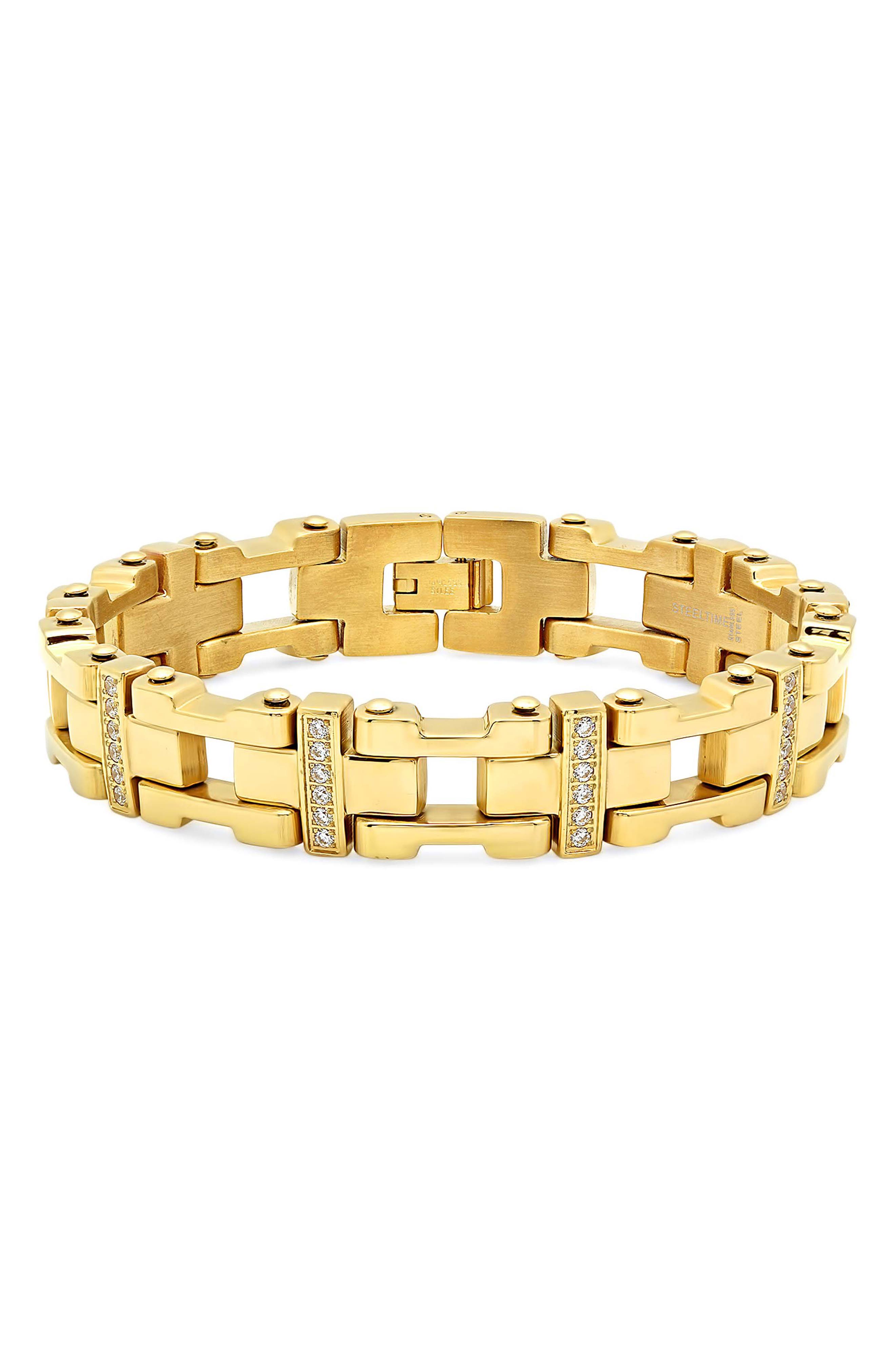 Men's 18K Gold Plated Crystal Link Bracelet